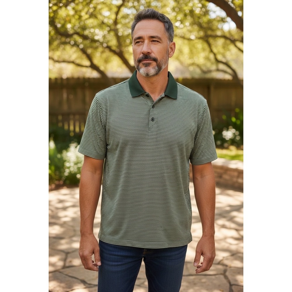 Cutter & Buck Mens Golf Polo Shirt Green Stripe Size L Large Short Sleeve